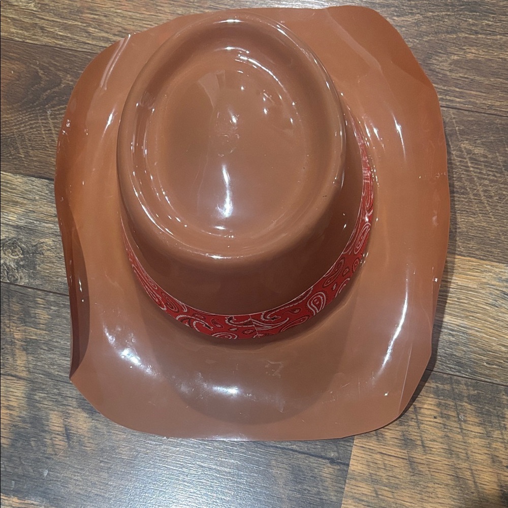 Brown plastic Cowboy Hat with Red Bandana Accent